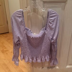 Eesome Lilac Smocked Eyelet Blouse